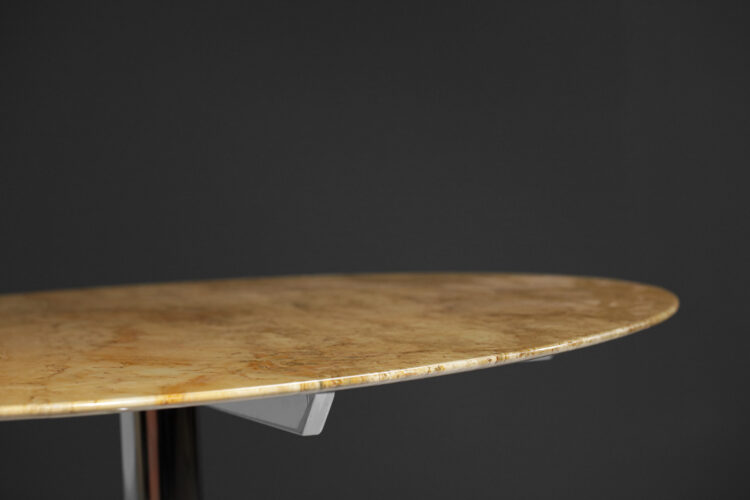 table à manger en marbre travertin ovale pietement chromé années 70 E200