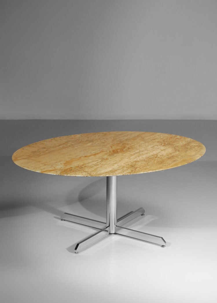 table à manger en marbre travertin ovale pietement chromé années 70 E200