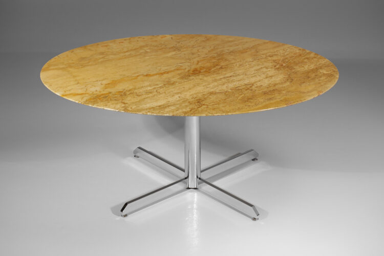 table à manger en marbre travertin ovale pietement chromé années 70 E200