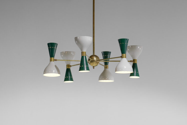 Lustre italien moderne 6 branches sablier vert et blanc stilnovo 8