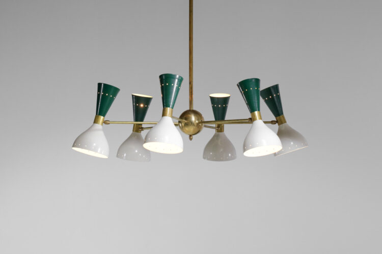 Lustre italien moderne 6 branches sablier vert et blanc stilnovo