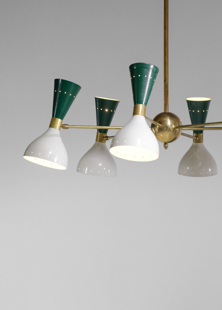 Lustre italien moderne 6 branches sablier vert et blanc stilnovo