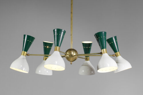 Lustre italien moderne 6 branches sablier vert et blanc stilnovo 8