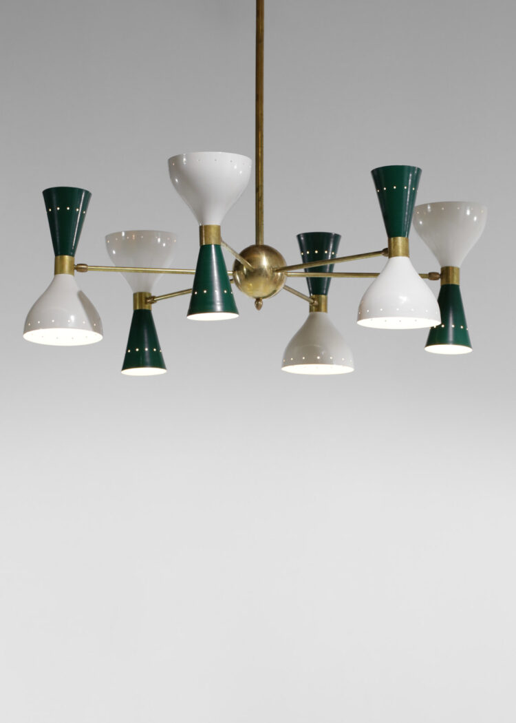 Lustre italien moderne 6 branches sablier vert et blanc stilnovo