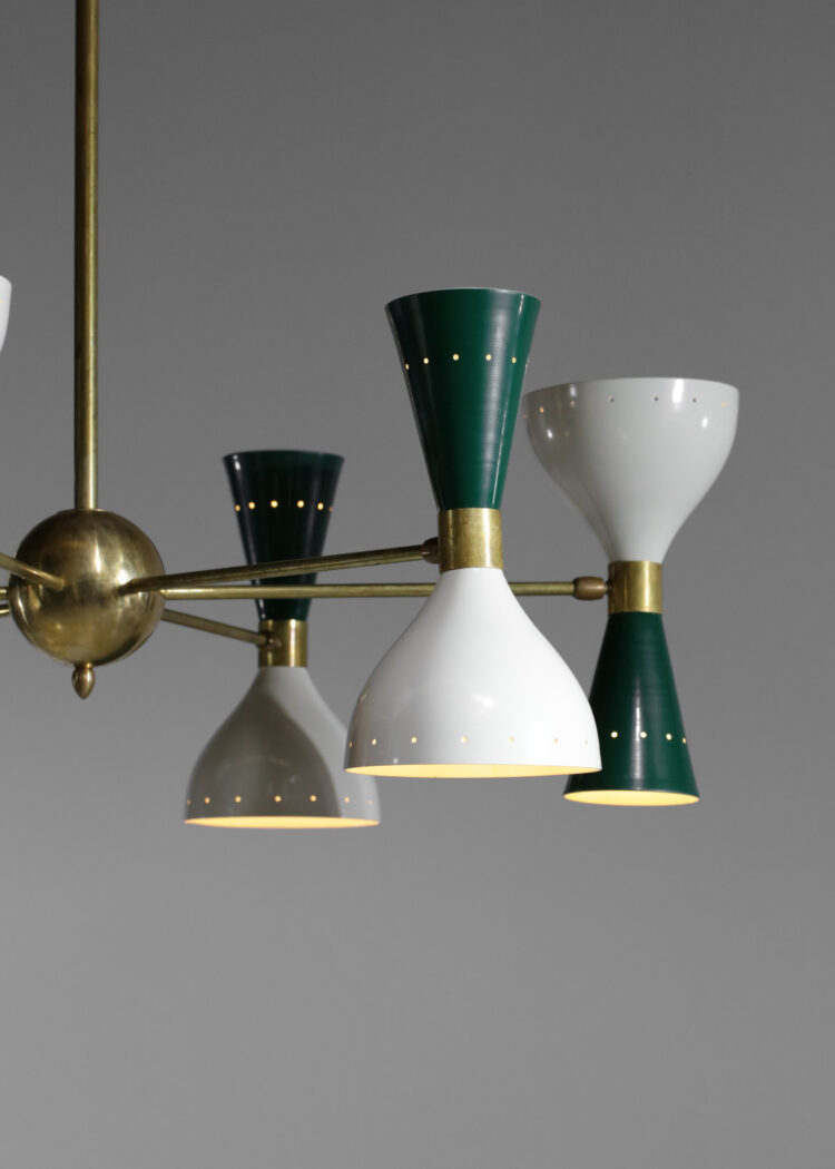 Lustre italien moderne 6 branches sablier vert et blanc stilnovo 8