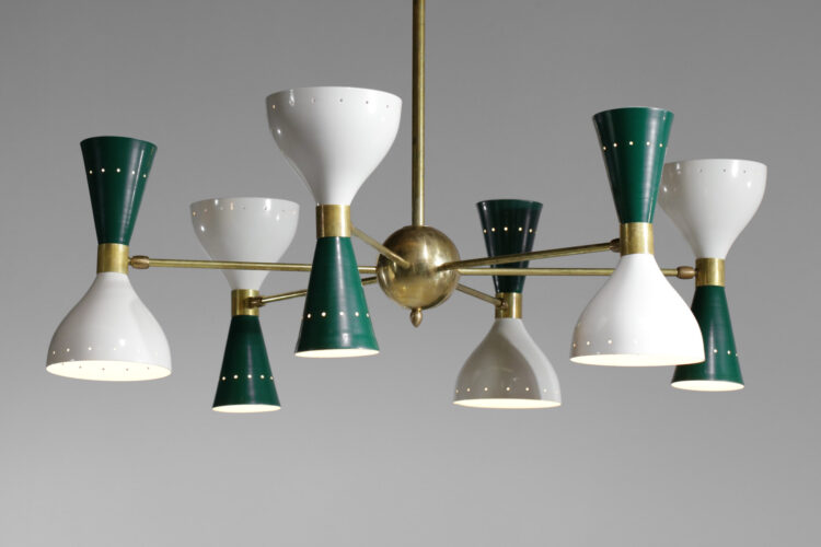 Lustre italien moderne 6 branches sablier vert et blanc stilnovo 8