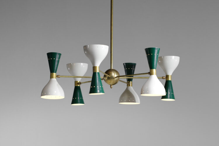 Lustre italien moderne 6 branches sablier vert et blanc stilnovo