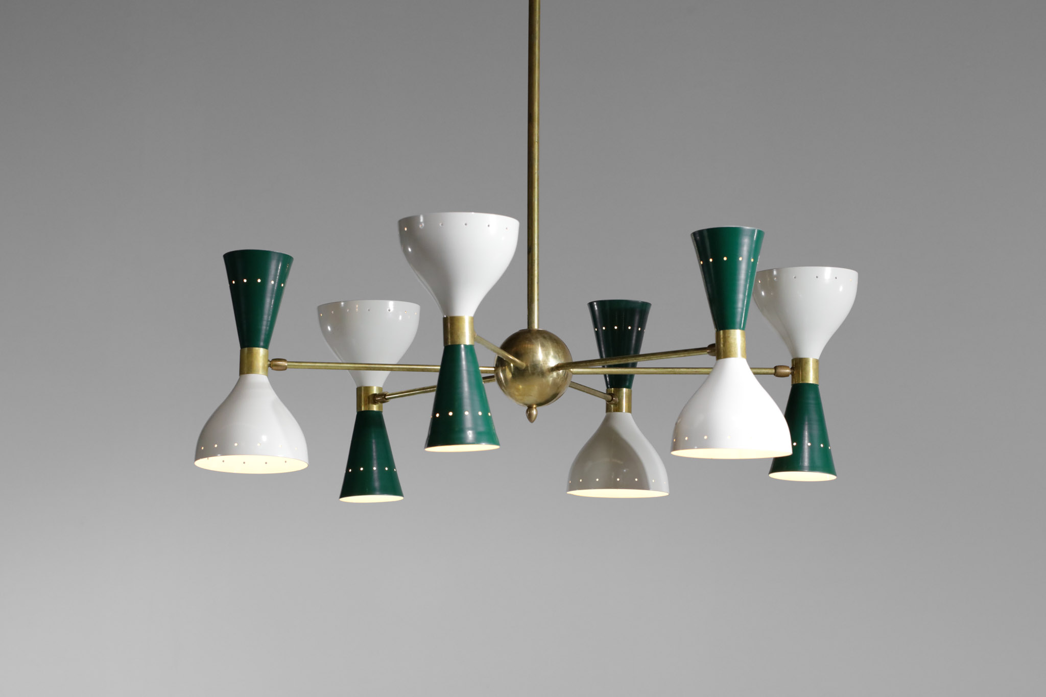 Italian modern chandelier 6 arms green and white stilnovo “Pita