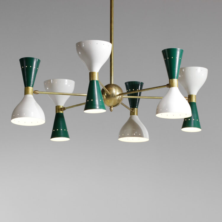 Lustre italien moderne 6 branches sablier vert et blanc stilnovo 8