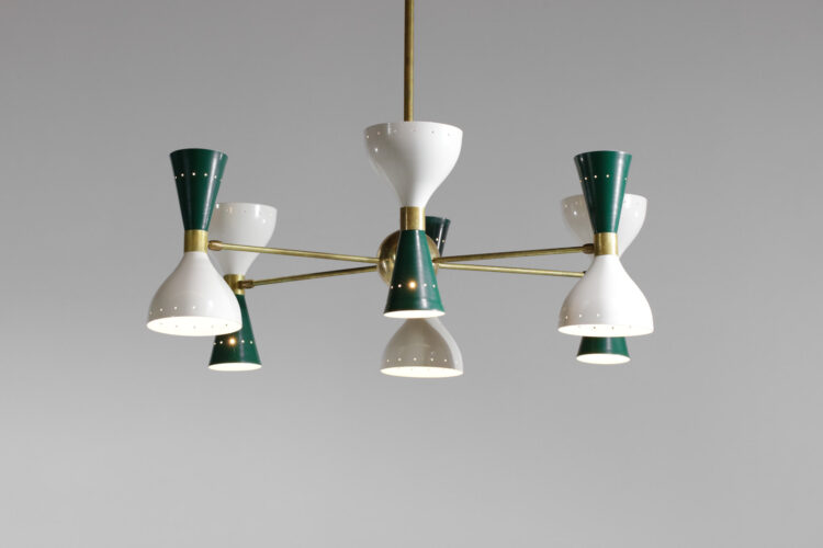 Lustre italien moderne 6 branches sablier vert et blanc stilnovo 8