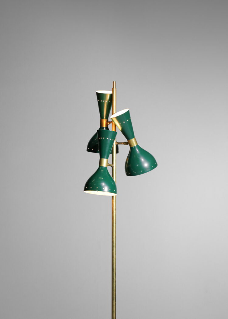 Lampadaire moderne italien laiton 3 spots design vintage stilnovo vert "Gira"