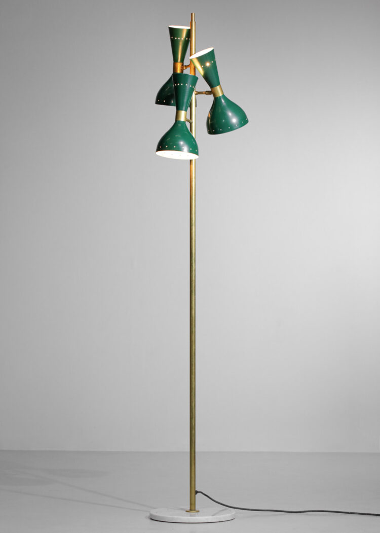 Lampadaire moderne italien laiton 3 spots design vintage stilnovo vert "Gira"
