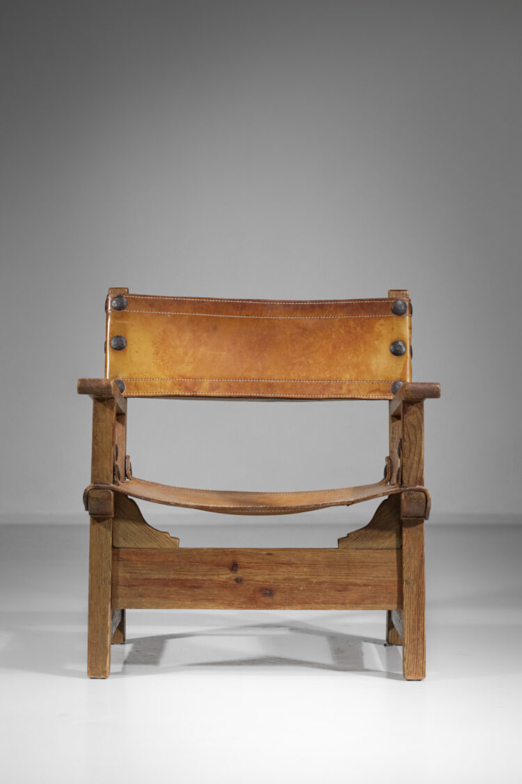Paire de fauteuils suédois safaris bois cuir design vintage années 50
