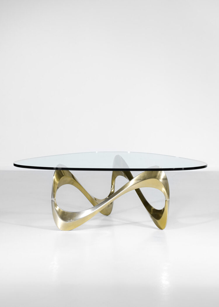 table basse boomerang alumium anodisé doré années 70