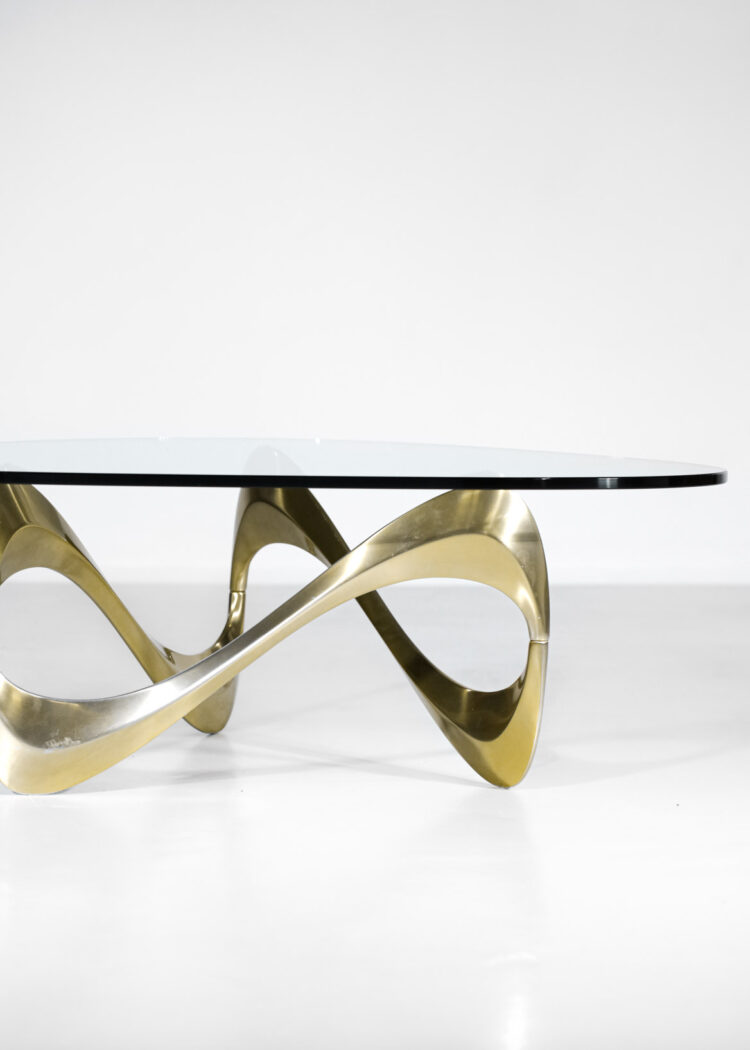 table basse boomerang alumium anodisé doré années 70