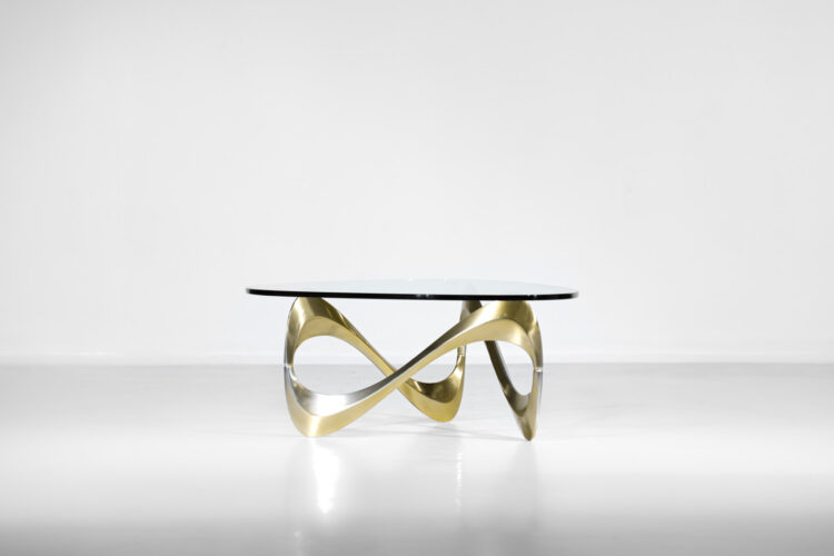 table basse boomerang alumium anodisé doré années 70