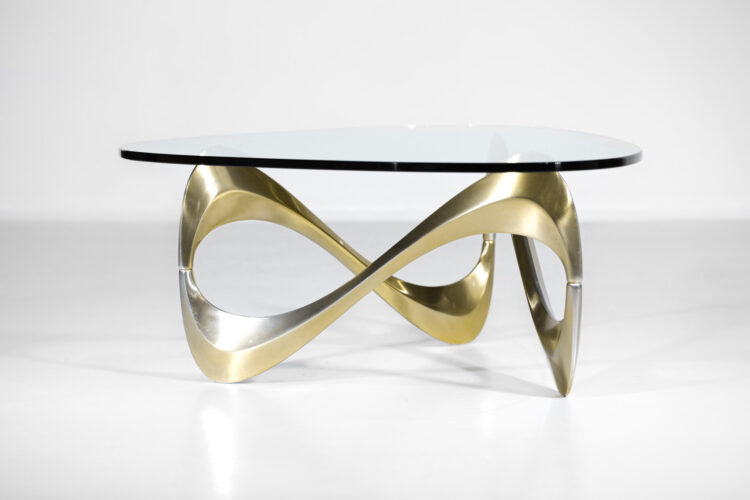 table basse boomerang alumium anodisé doré années 70