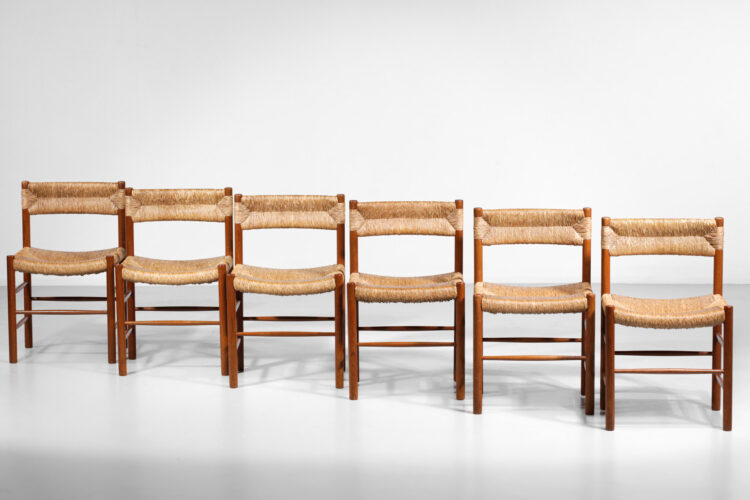6 chaises dordogne paillées sentou design par charlotte perriand - F535