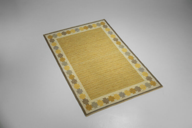 Tapis suédois Ingegerd Silow vintage scandinave dessins jaunes -