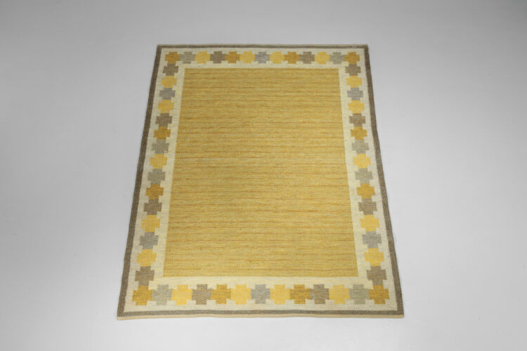 Tapis suédois Ingegerd Silow vintage scandinave dessins jaunes -