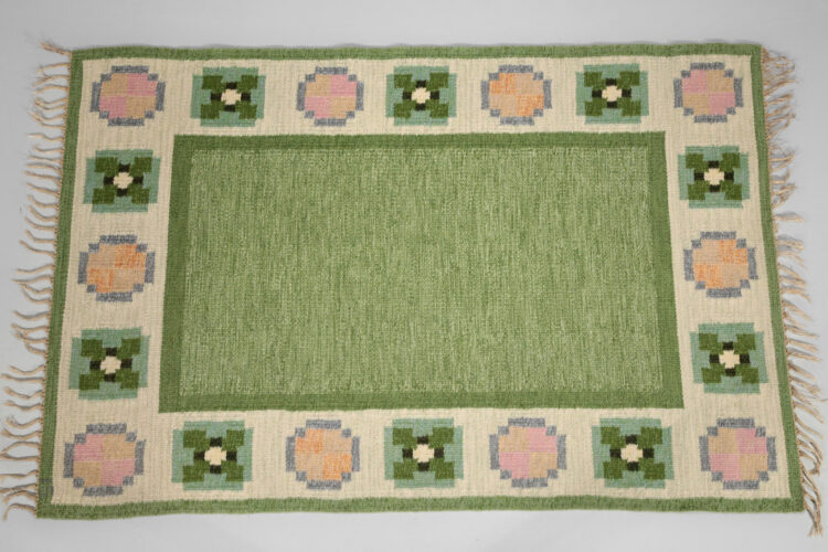 Tapis suédois ingegerd Silow vintage scandinave vert rose  - D175