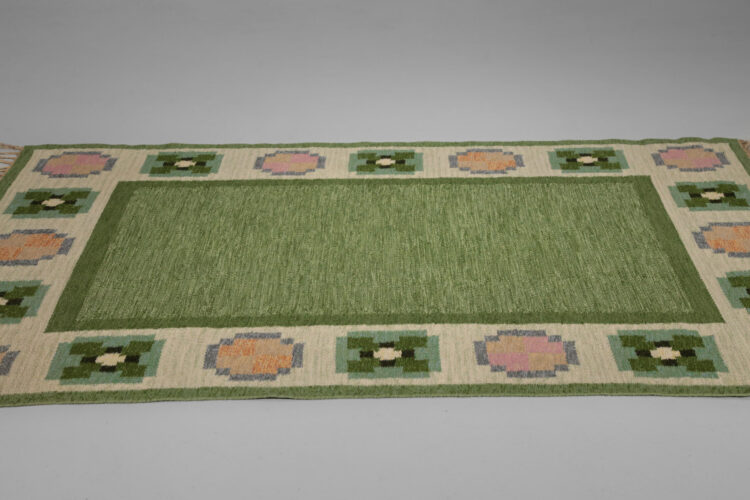 Tapis suédois ingegerd Silow vintage scandinave vert rose - D175