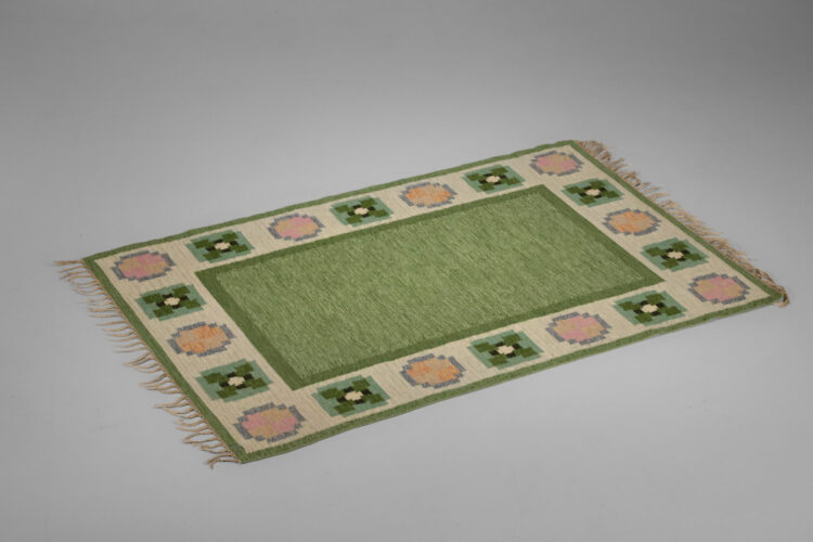 Tapis suédois ingegerd Silow vintage scandinave vert rose - D175