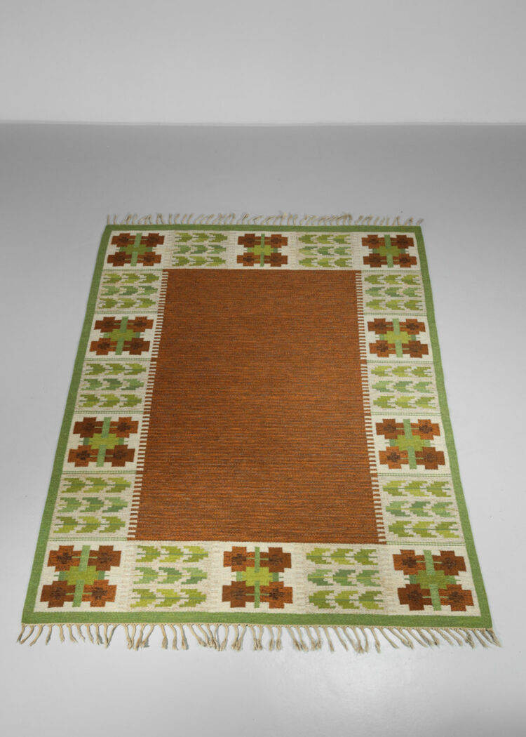 Tapis suédois scandinave Berit Woelfer vintage années 60 tissé main - E159