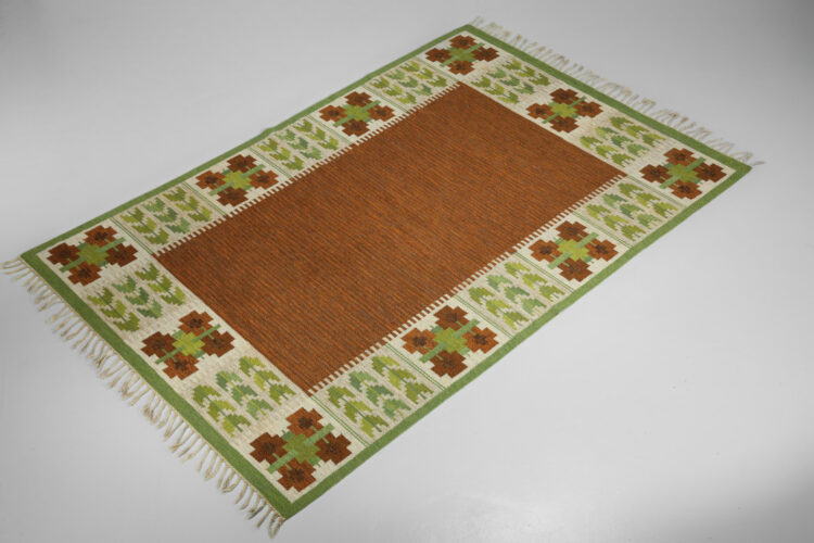 Tapis suédois scandinave Berit Woelfer vintage années 60 tissé main - E159