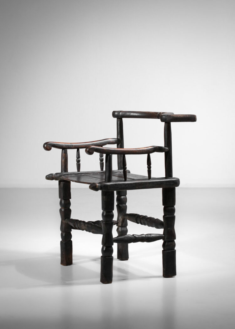 chaise fauteuil senoufo ethnic en bois massif années 60 - F561