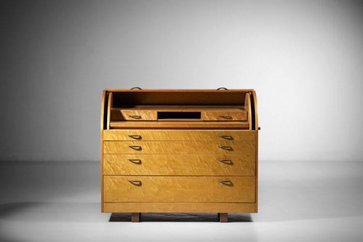 commode bureau secretaire giovanni offredi pour saporiti 1980s bois de loupe - F451