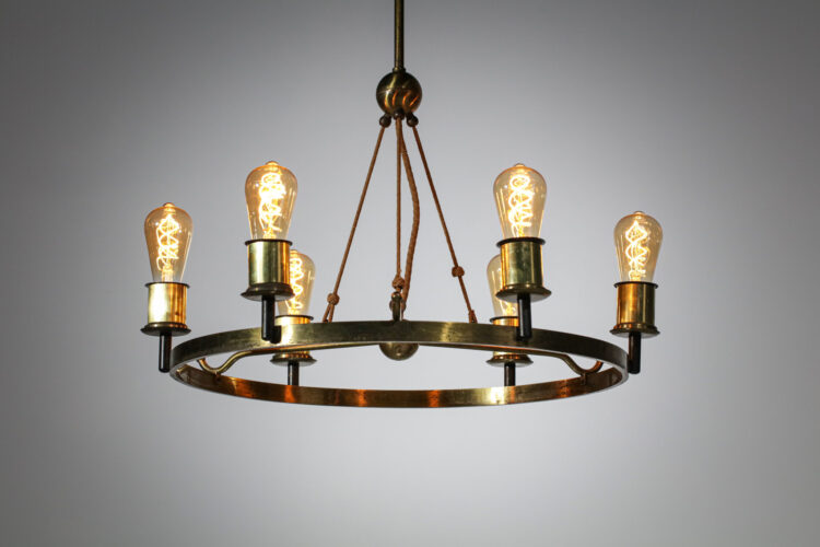 lustre moderniste 6 ampoules années 40 en laiton massif