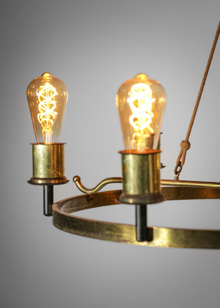 lustre moderniste 6 ampoules années 40 en laiton massif