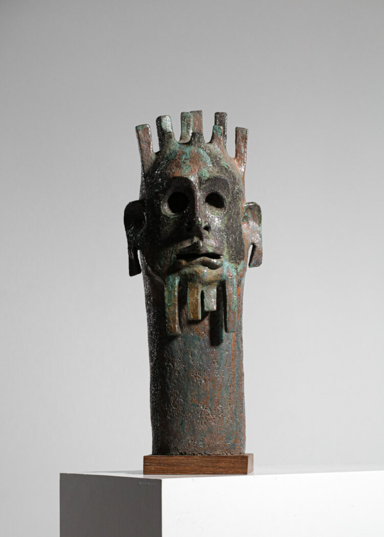 Sculpture céramique buste ethnique années 70 masque africain
