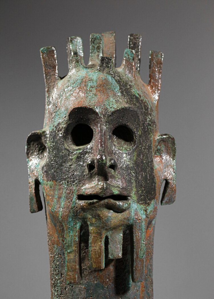 Sculpture céramique buste ethnique années 70 masque africain