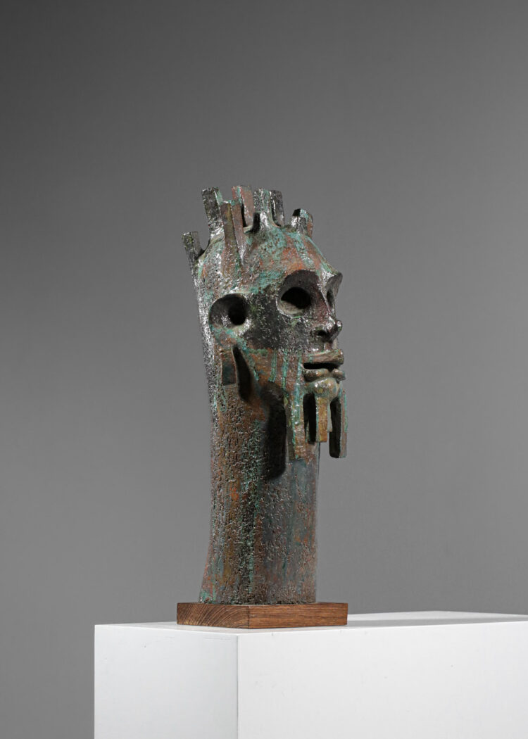 Sculpture céramique buste ethnique années 70 masque africain