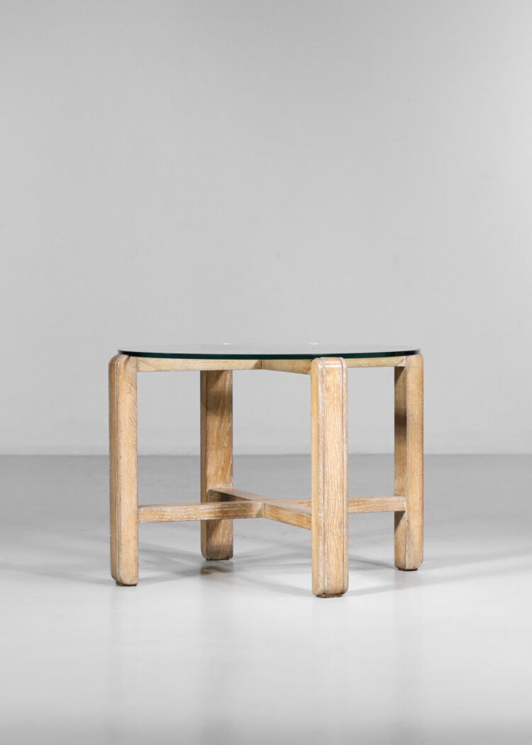 Table basse moderniste en chêne cérusé style jean michel frank années 40