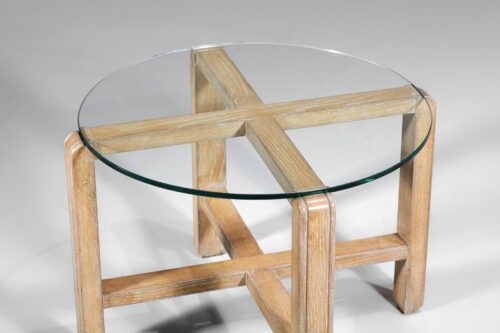 Table basse moderniste en chêne cérusé style jean michel frank années 40