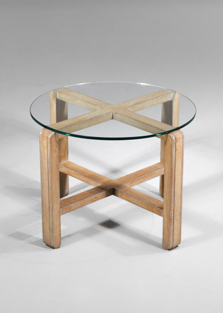 Table basse moderniste en chêne cérusé style jean michel frank années 40