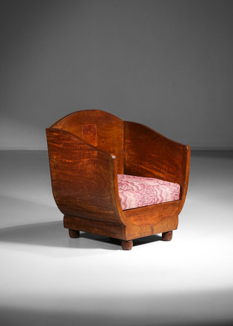 fauteuil chauffeuse années 30 style pierre chareau en bois exotique - F599