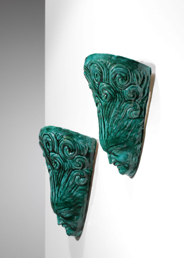 grande paire d_appliques Edouard Cazaux années 40 en céramique art déco - F178