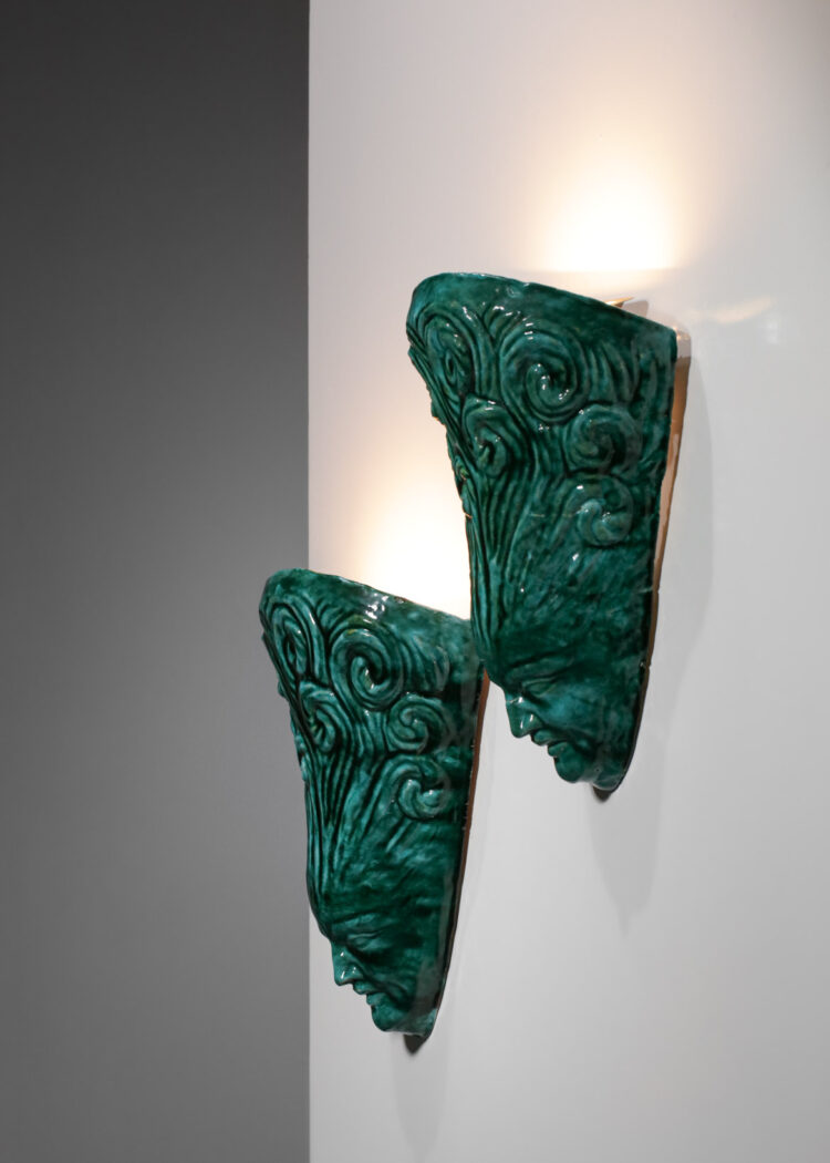 grande paire d_appliques Edouard Cazaux années 40 en céramique art déco - F178