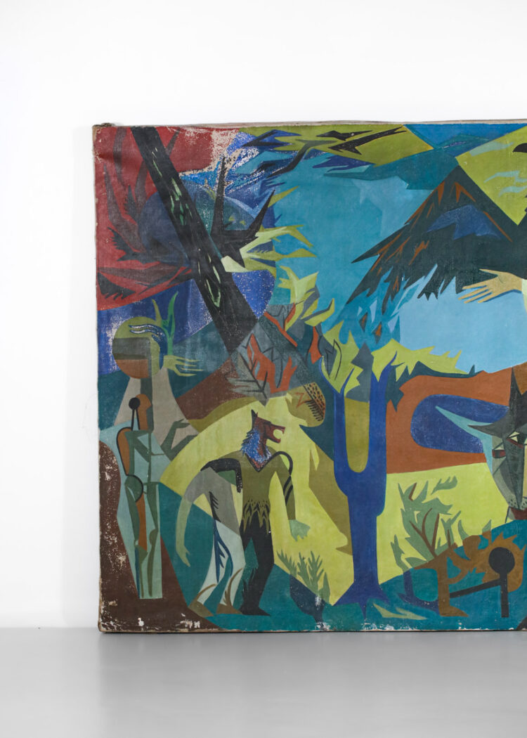 immense huile sur toile figurative style cubiste années 50 60 - F643
