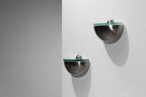 pair of italian wall lamps fonana arte style max ingrand glass and nickel plated metal - F748