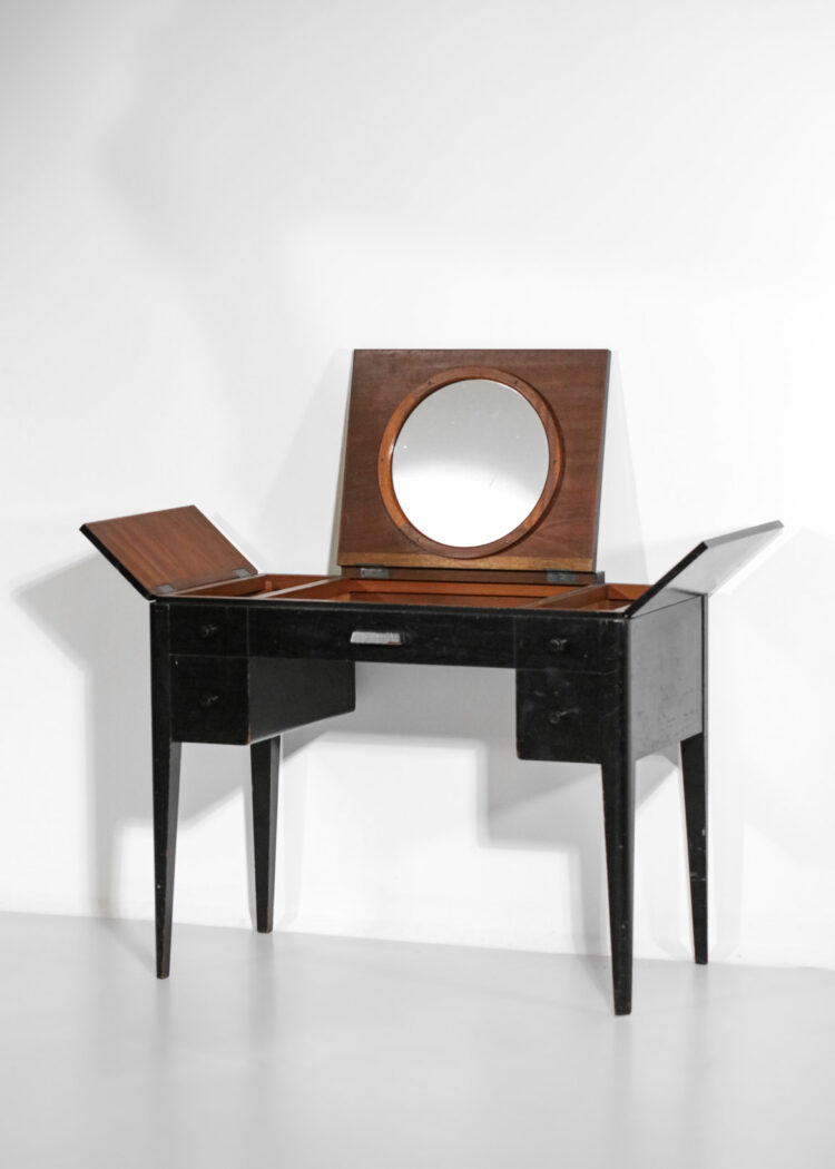 coiffeuse console style jules leleu en bois laqué noir art deco modernisme années 40