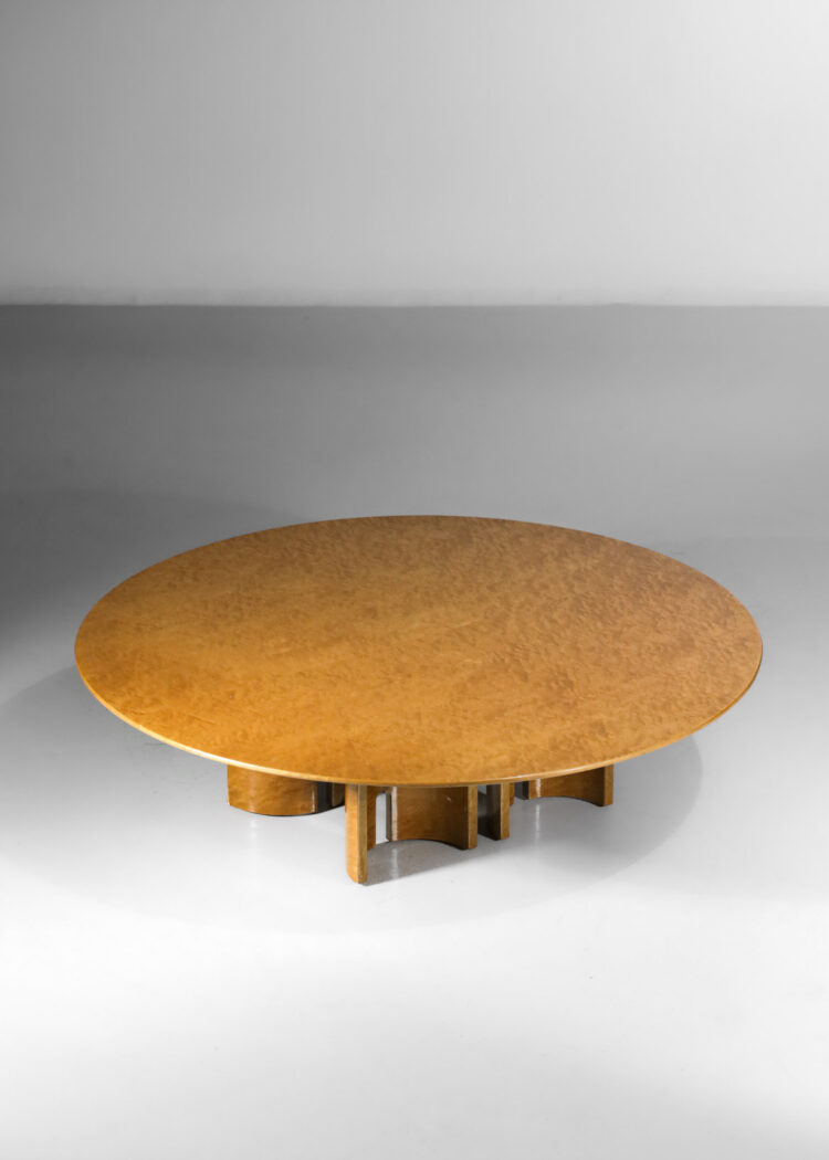 Table basse ronde italienne Giovani Ofredi années 60 bois de loupe - G187