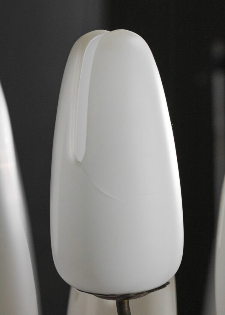 Grand lustre italien années 60 opaline et laiton massif - F577
