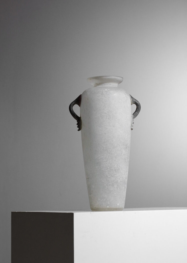 Grand vase italien en verre souflé de Murano attribué à Cenedese dépoli
