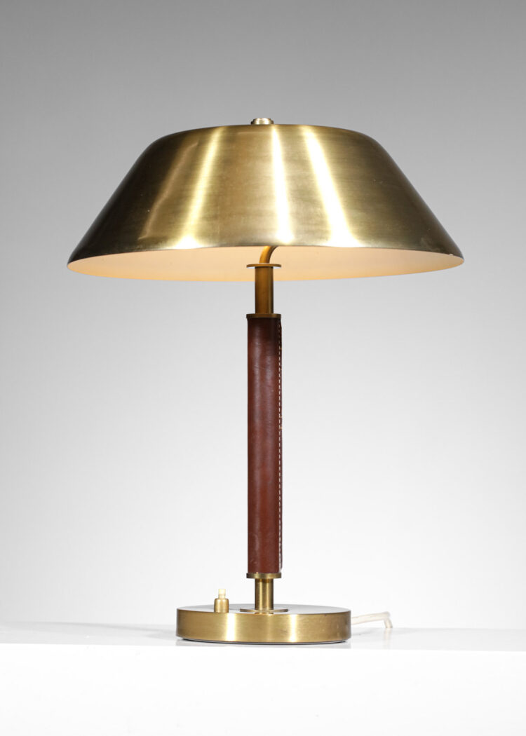 rare lampe suédoise Falkenbergs Belysning laiton et cuir années 50 - G096