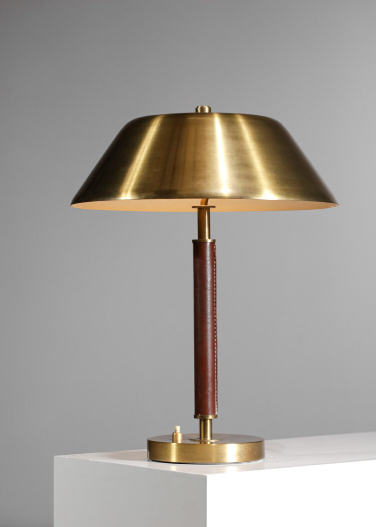 rare lampe suédoise Falkenbergs Belysning laiton et cuir années 50 - G096